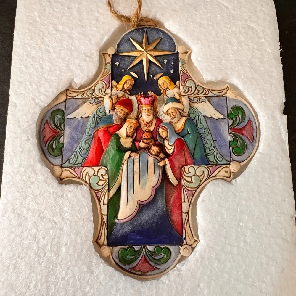Jim Shore Multicolor Nativity Three Kings Cross Ornament